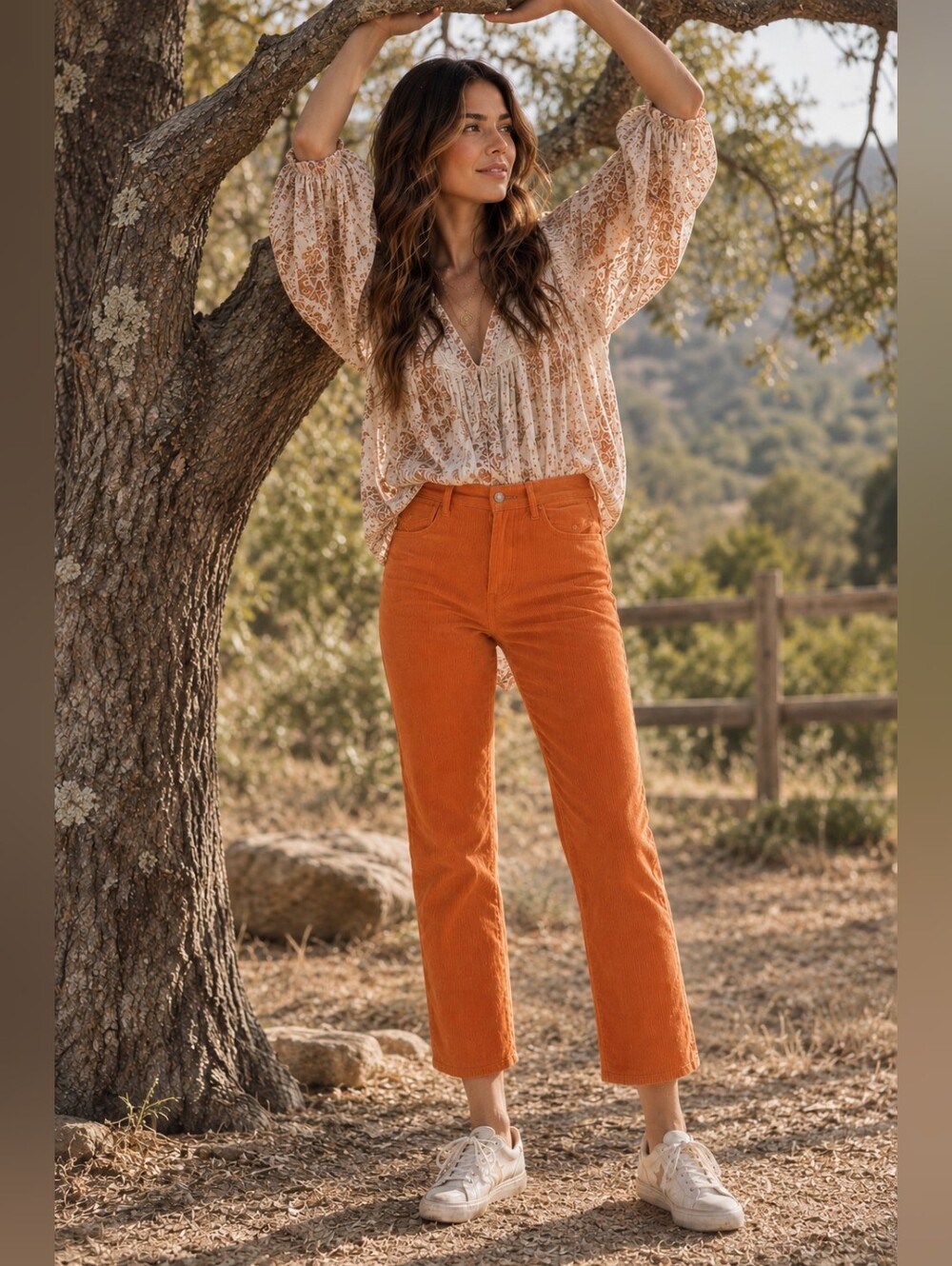 FREE PEOPLE Aces Straight Orange Corduroy High Rise Pants Fall Boho Festival